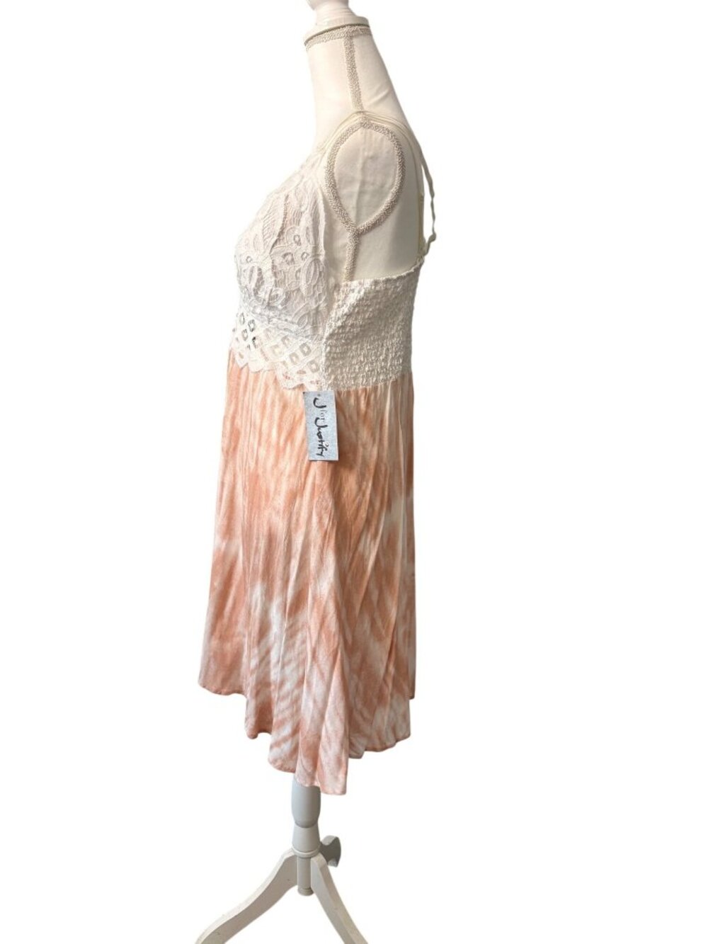 Lace & Tie-Dye Sleeveless White Peach Boho Summer Beach Dress J For Justify 2X - Picture 2 of 12